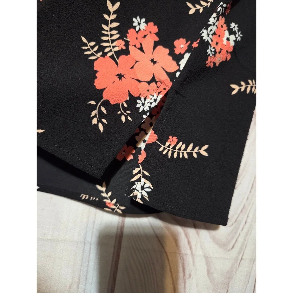 Michael Kors Womens Black Coral Floral V-Neck Flutter Sleeve Blouse Top Medium‎